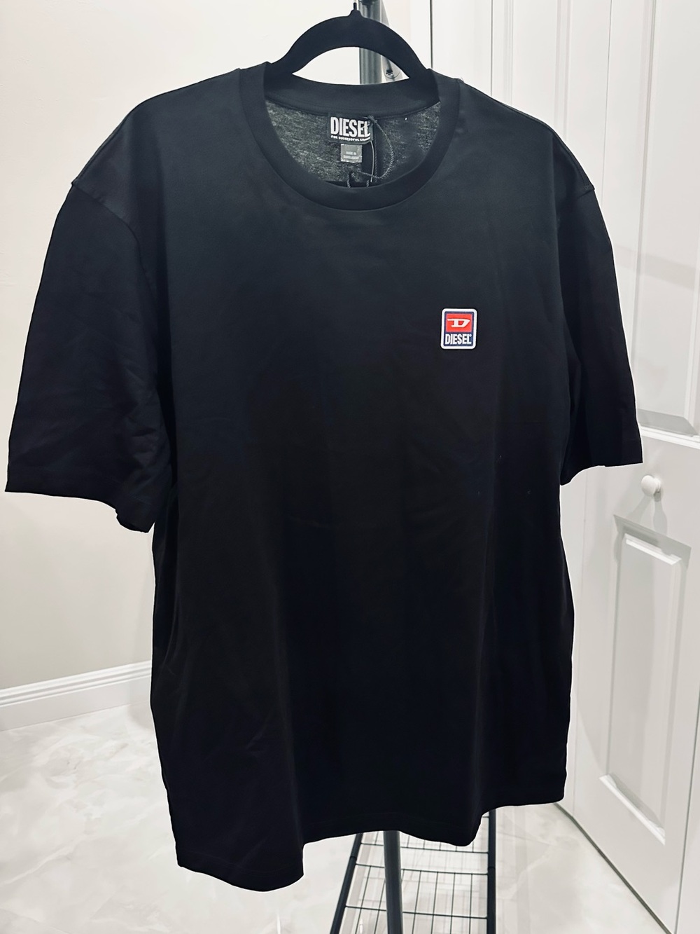 Diesel Black Short Sleeve Crew T-Shirt with Small Logo Patch